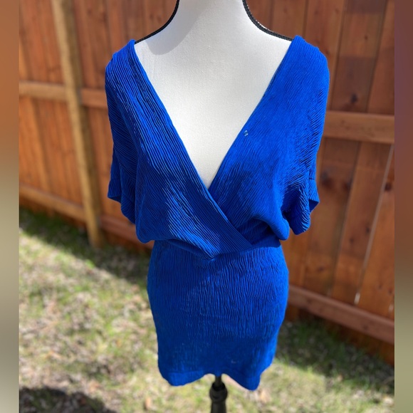 Blue V-Neck Mini Dress - Picture 1 of 6